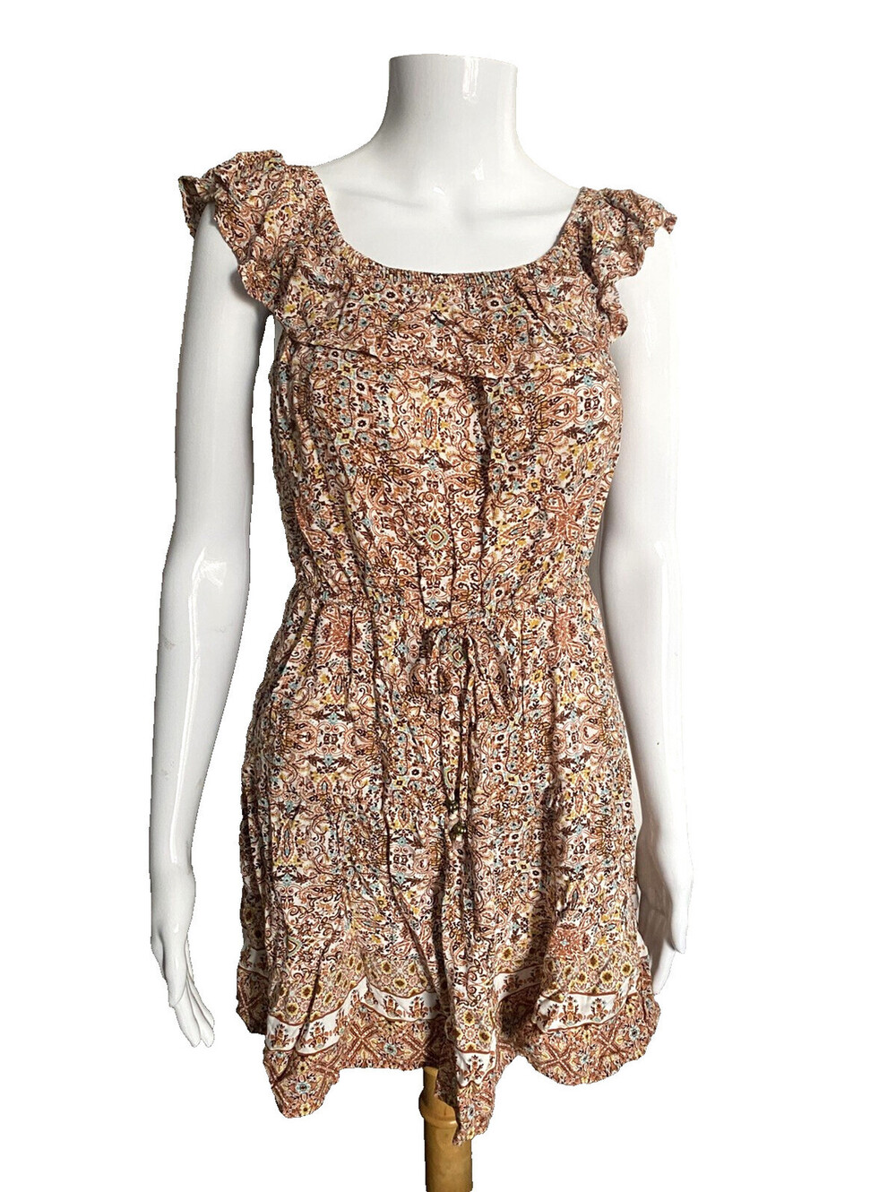 BEBOP Women’s S Small Bohemian Off Shoulders Floral Belted Dress